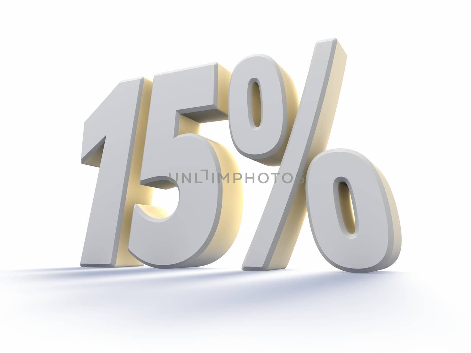 Fifteen percent, large white number with backlit, isolated on white background. 15%