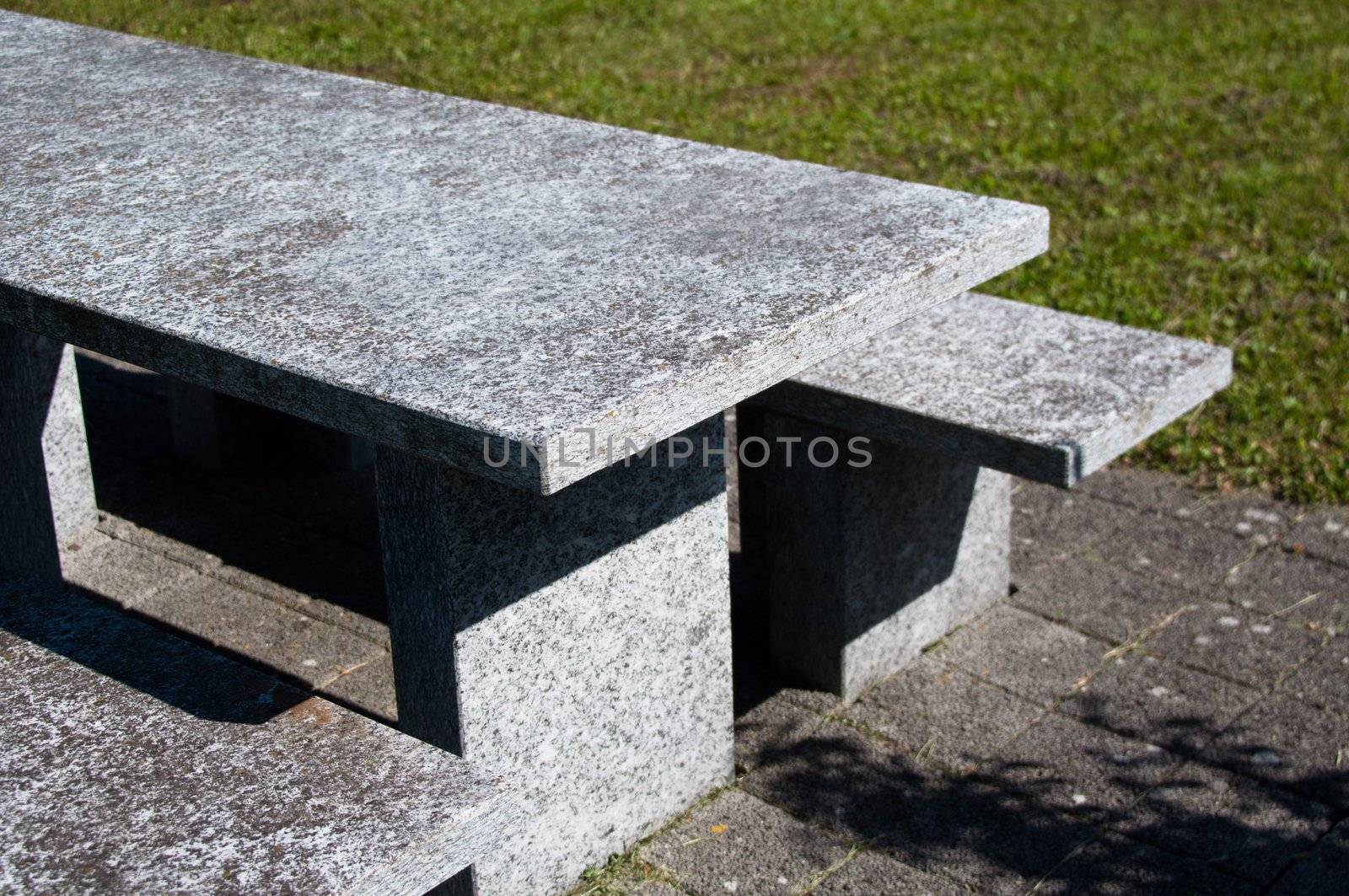 Picnic table and benches made out of granite marble