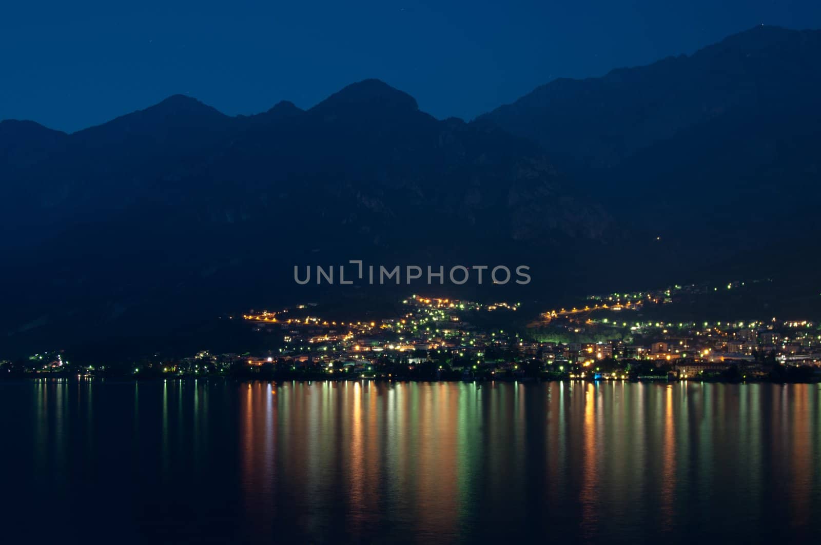 View on Mandello De Lario from the opposing shore at Lake Como at night