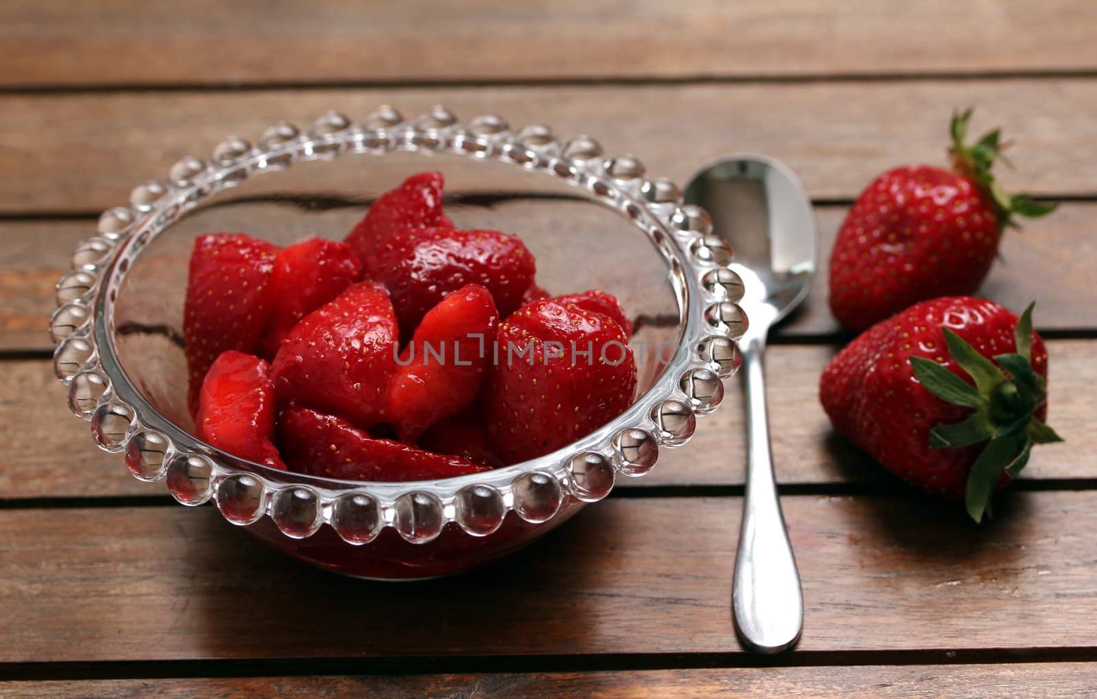 glass bowl of fresh strawberries by Teka77