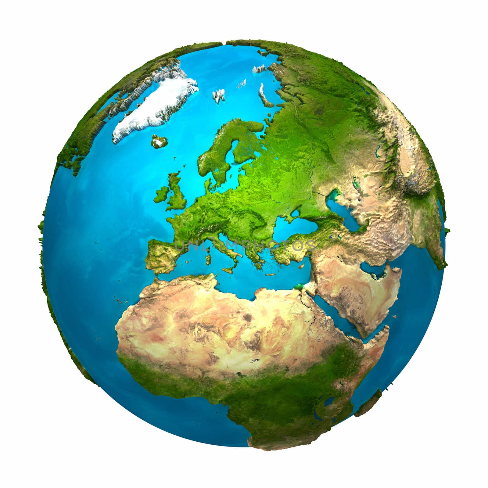 Planet Earth - Europe - colorful globe with detailed and realistic surface, 3d render