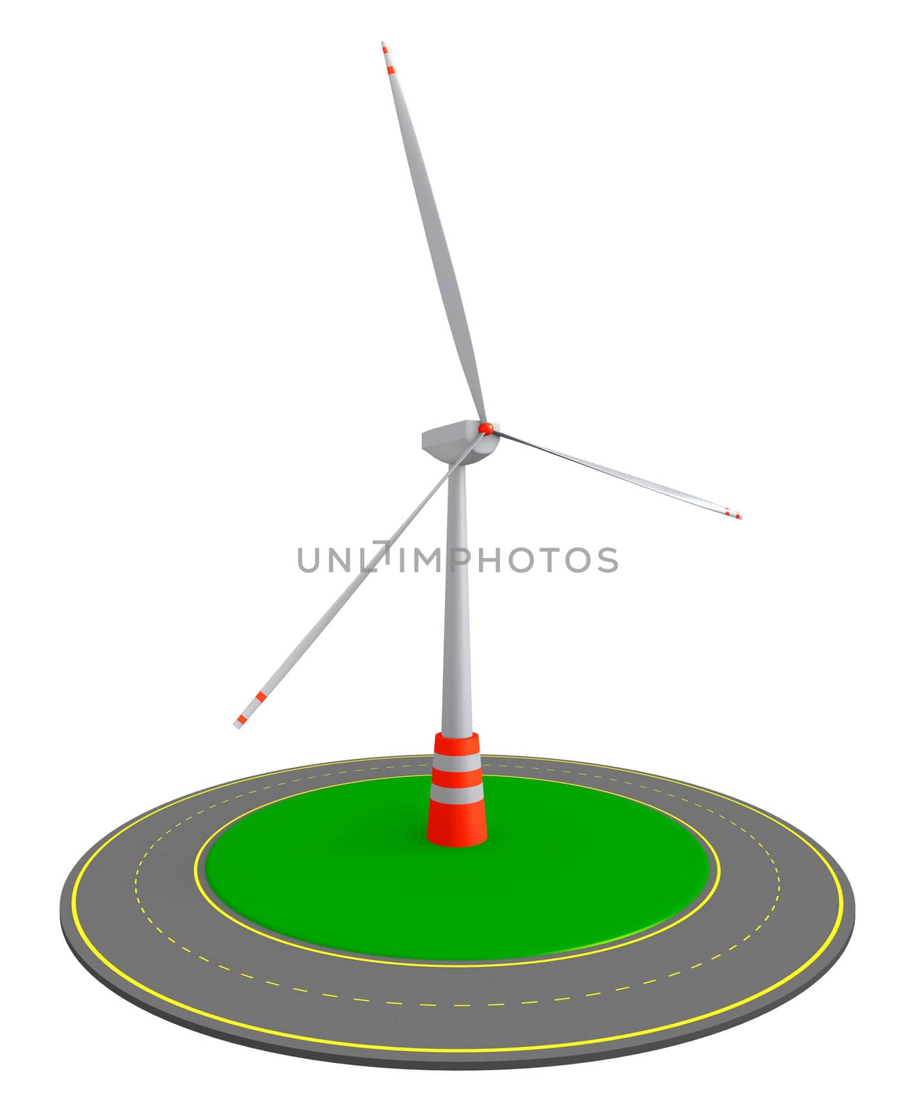 Wind turbine and roundabout route