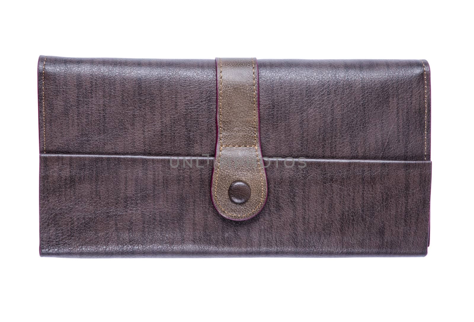 Brown purse on the rivet close up