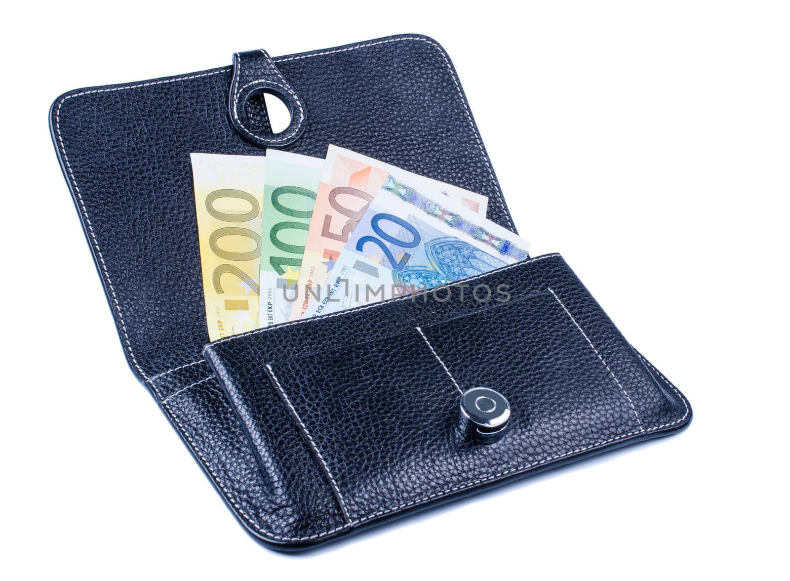 Black purse with euro banknotes