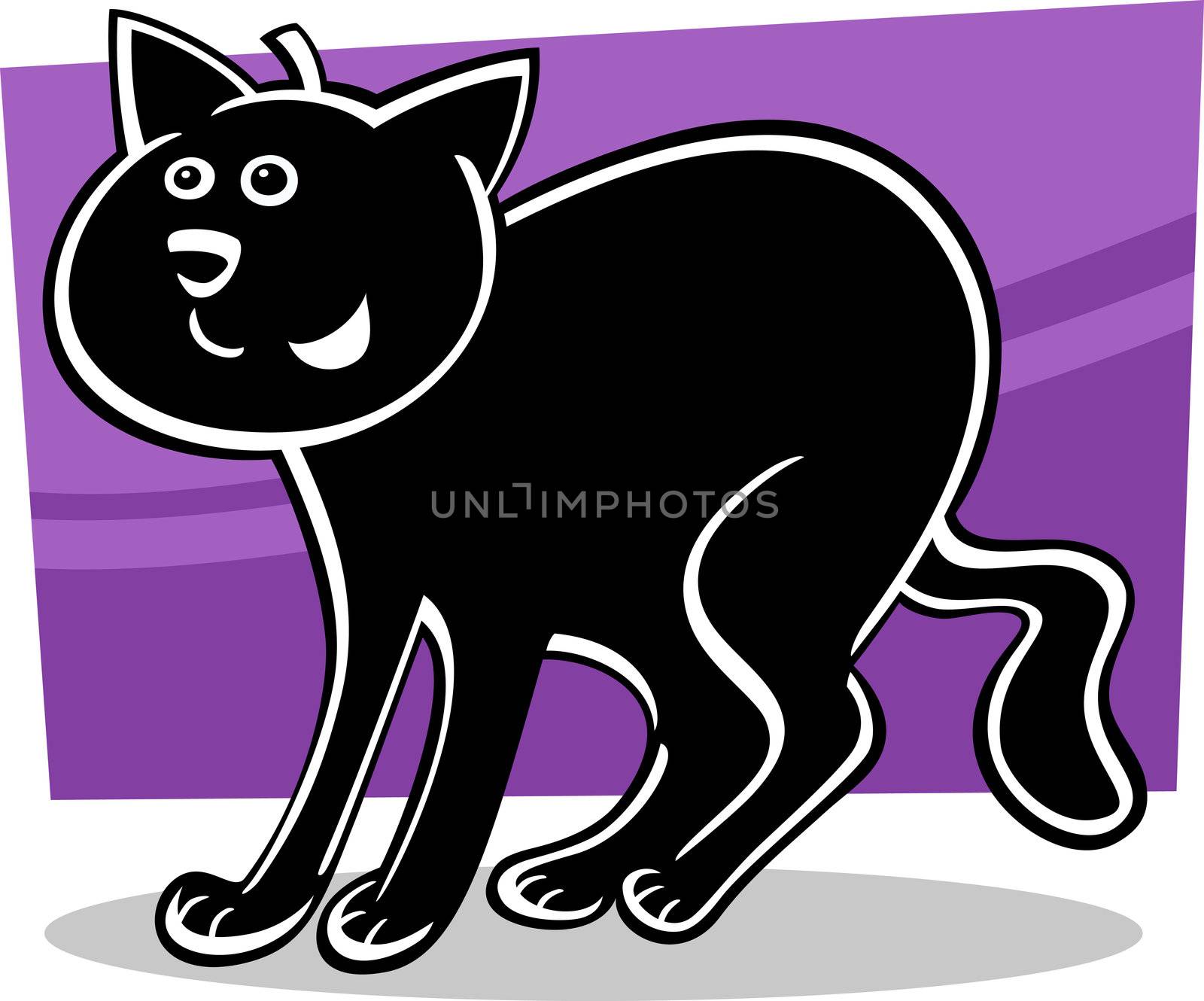 cartoon illustration of funny black cat or kitten