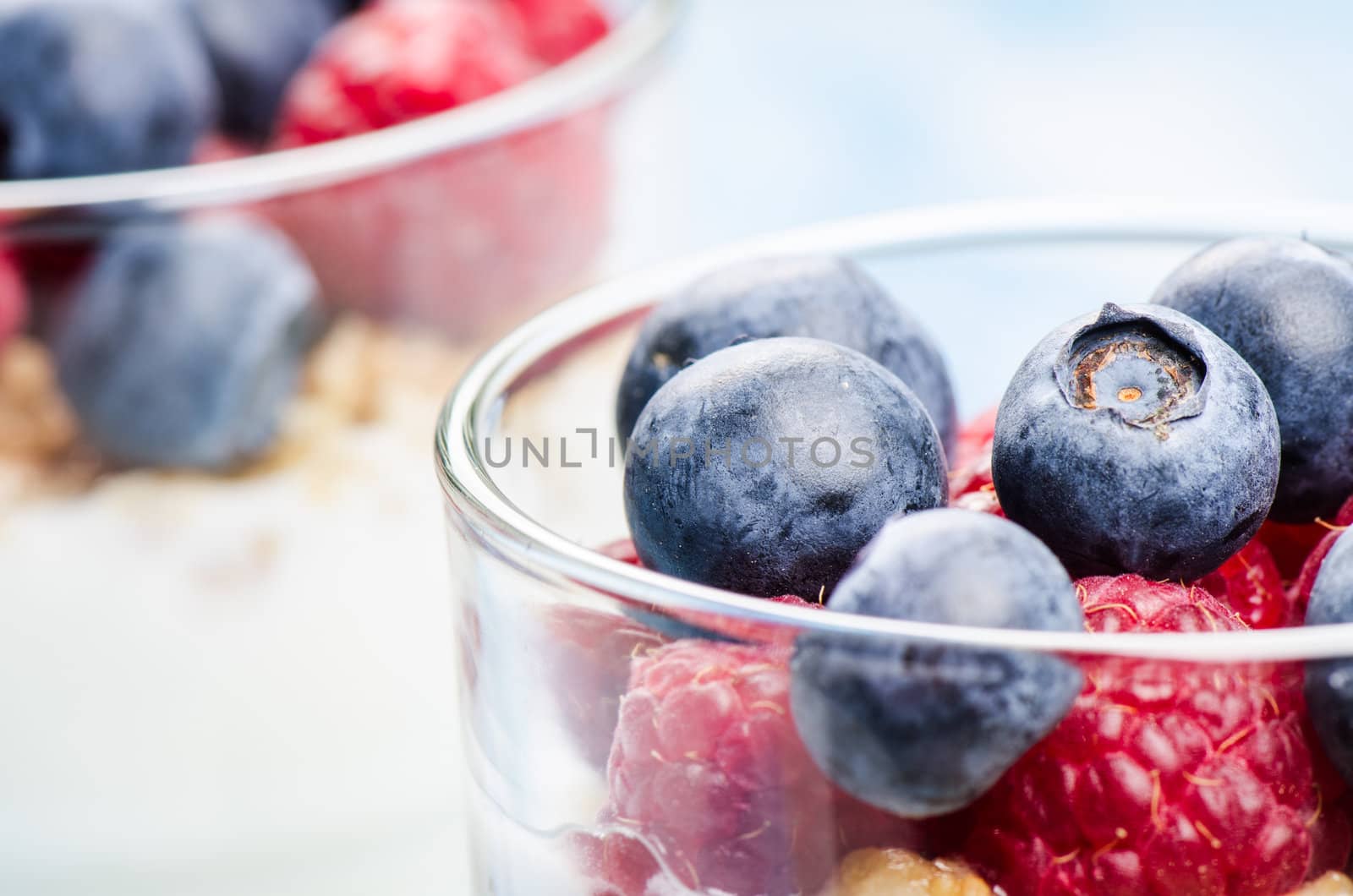 Yogurt with raspberries and blueberries