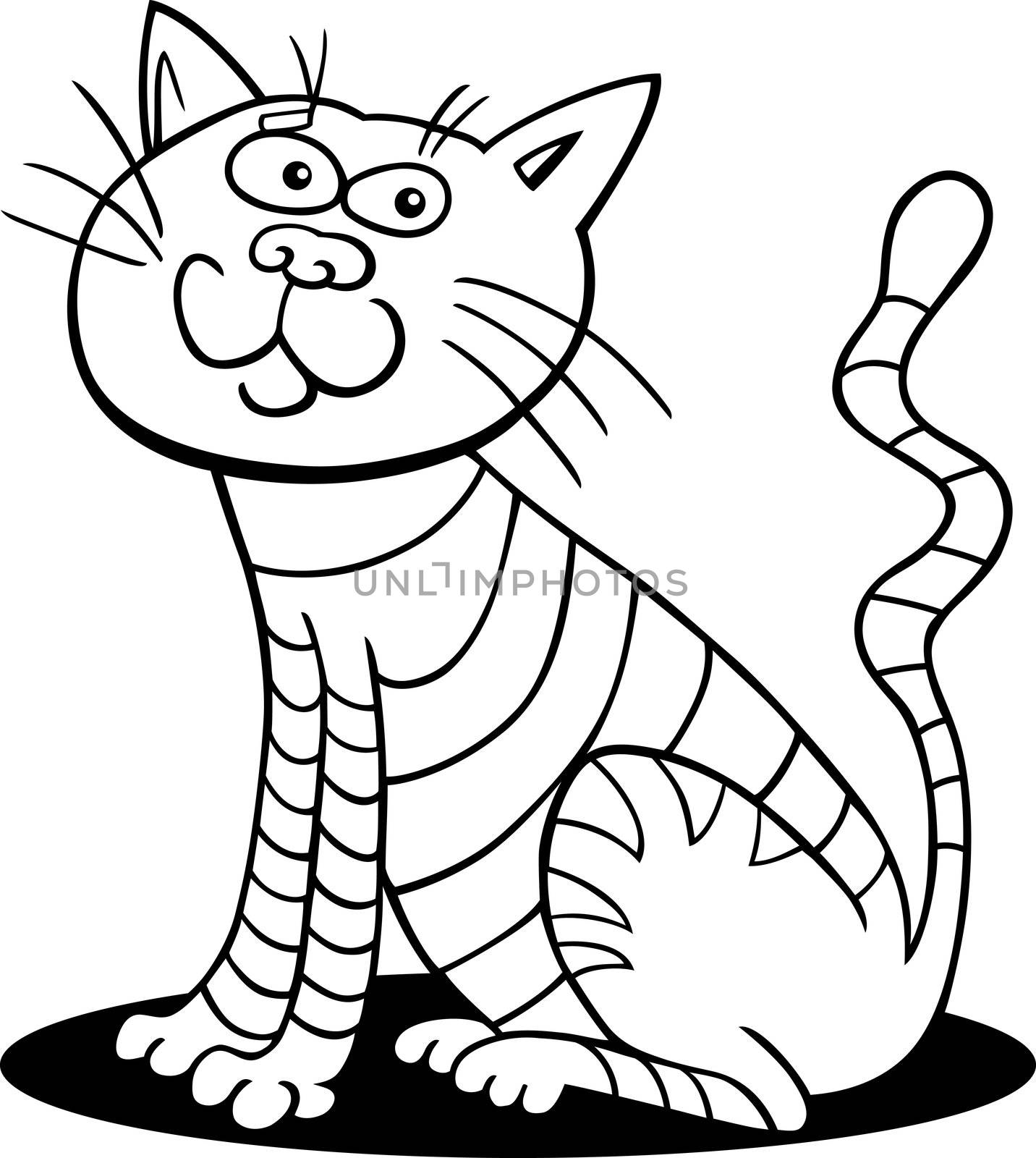cartoon illustration of sitting cat for coloring book