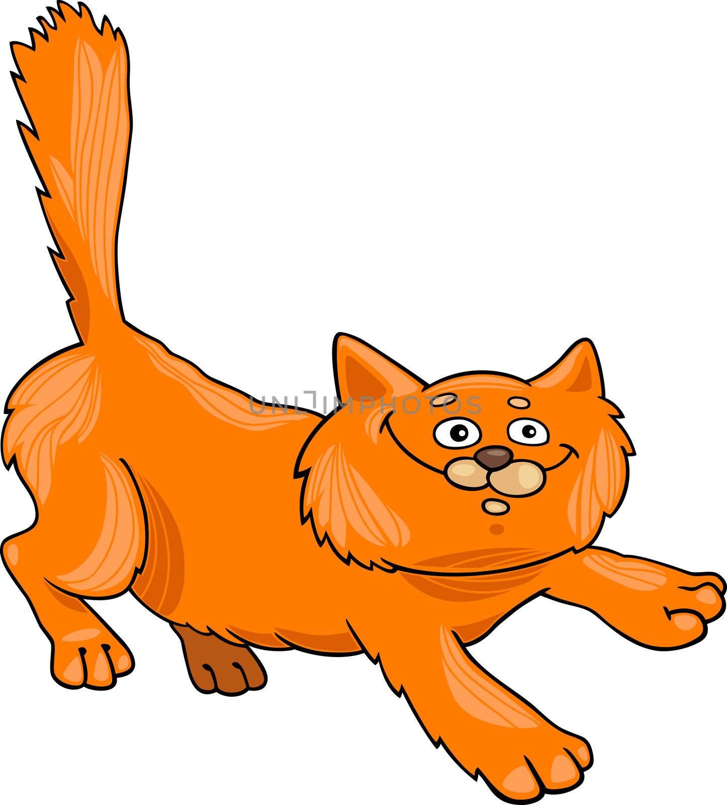 cartoon illustration of running red fluffy cat