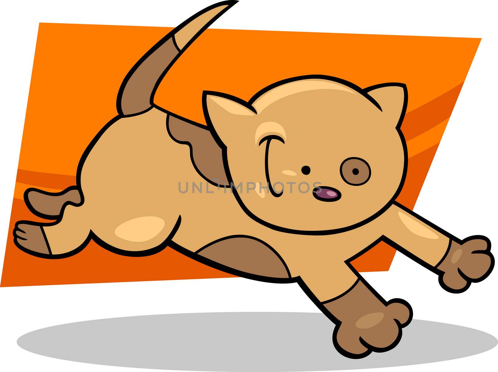 cartoon illustration of cute running spotted kitten