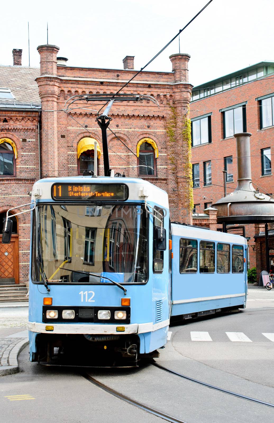 Modern blue tram Oslo, Norway