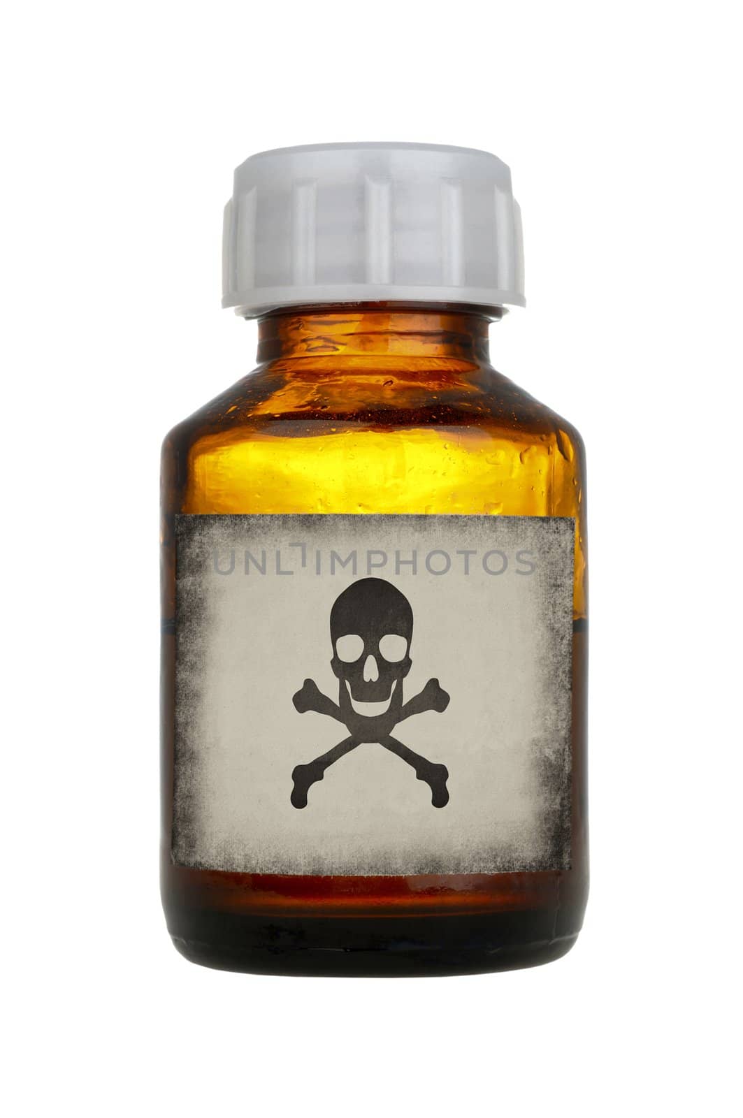 old bottle of poison isolated on white background