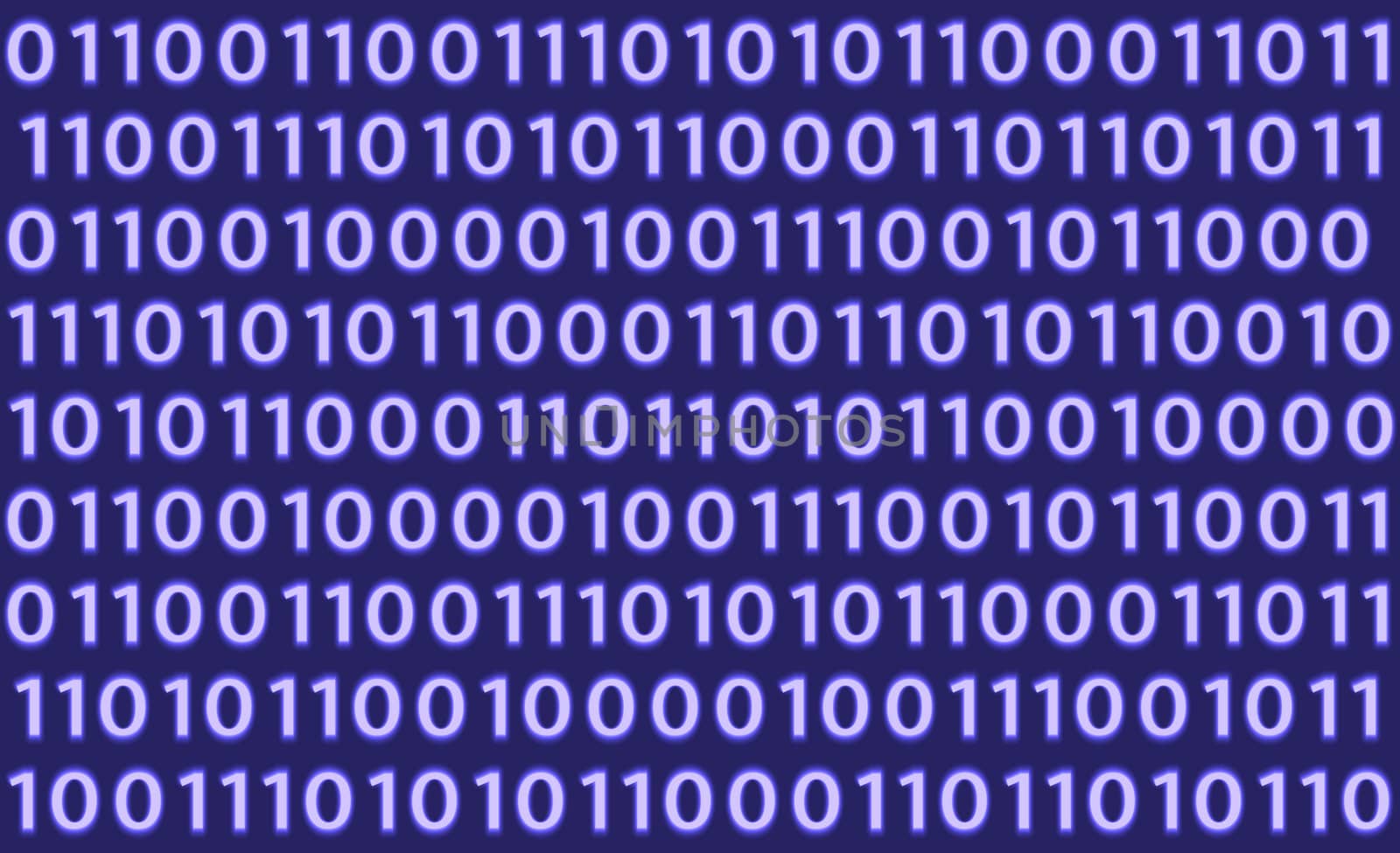Close-Up of blue-light binary code on dark background.