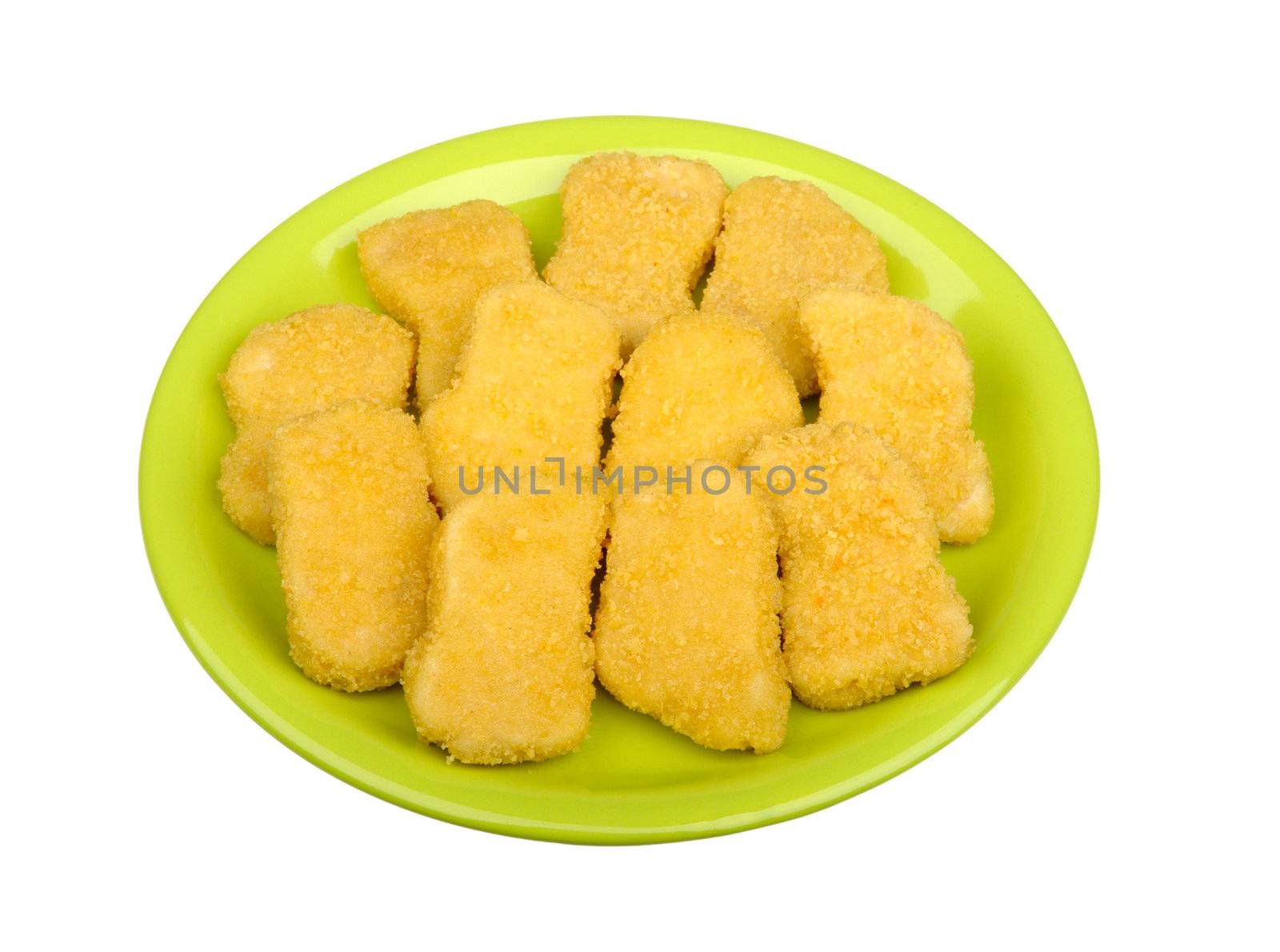 chicken nuggets on a plate isolated on white background