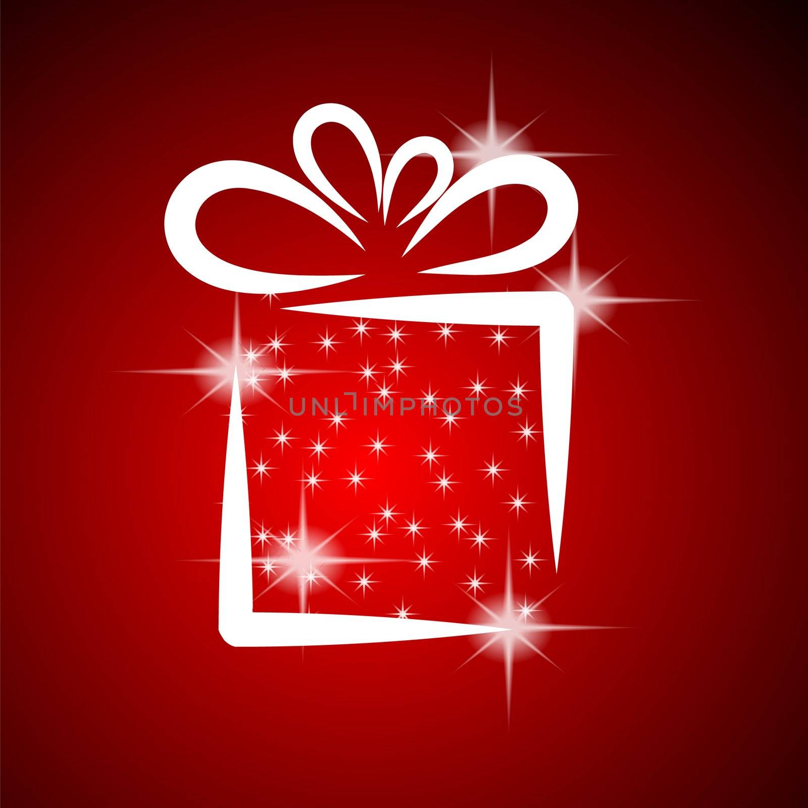 Christmas illustration with gift box on red background