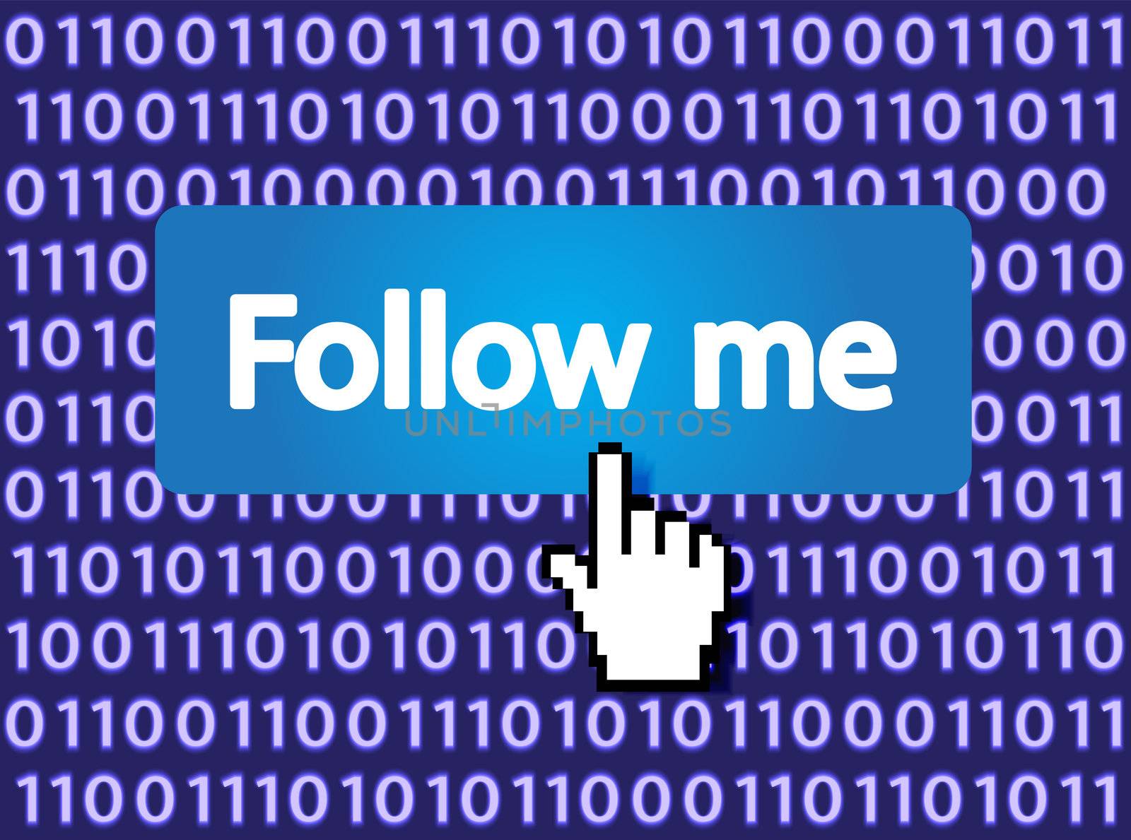 Follow Me Button with Hand Cursor. Vector Illustration.