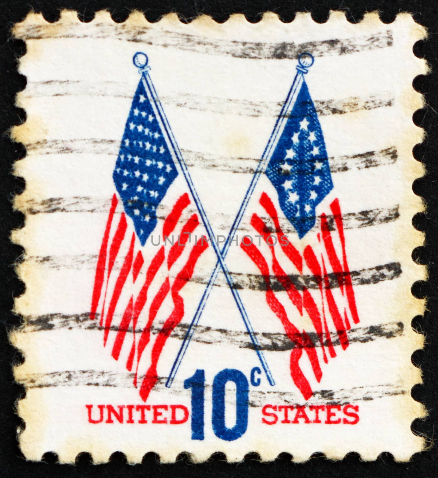 UNITED STATES OF AMERICA - CIRCA 1973: a stamp printed in the USA shows 50-Star and 13-Star Flags, circa 1973