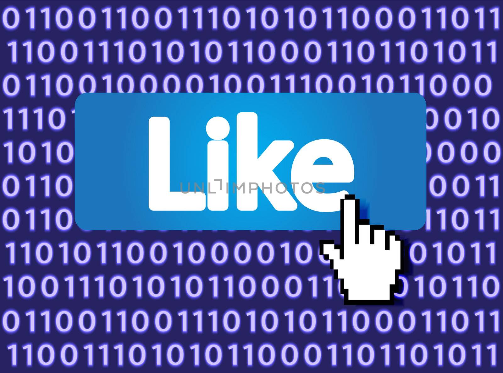 Like Button with Hand Cursor. Vector Illustration.