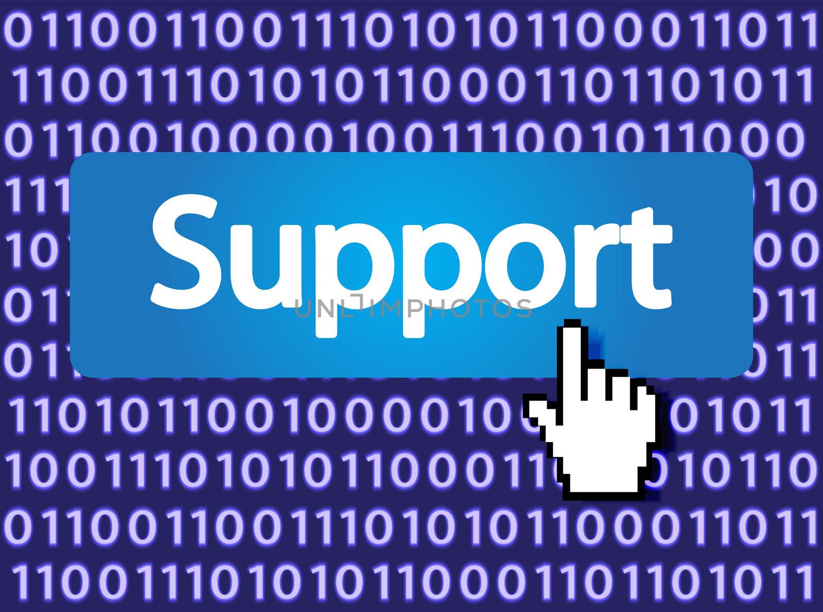 Support Button with Hand Cursor. Vector Illustration.