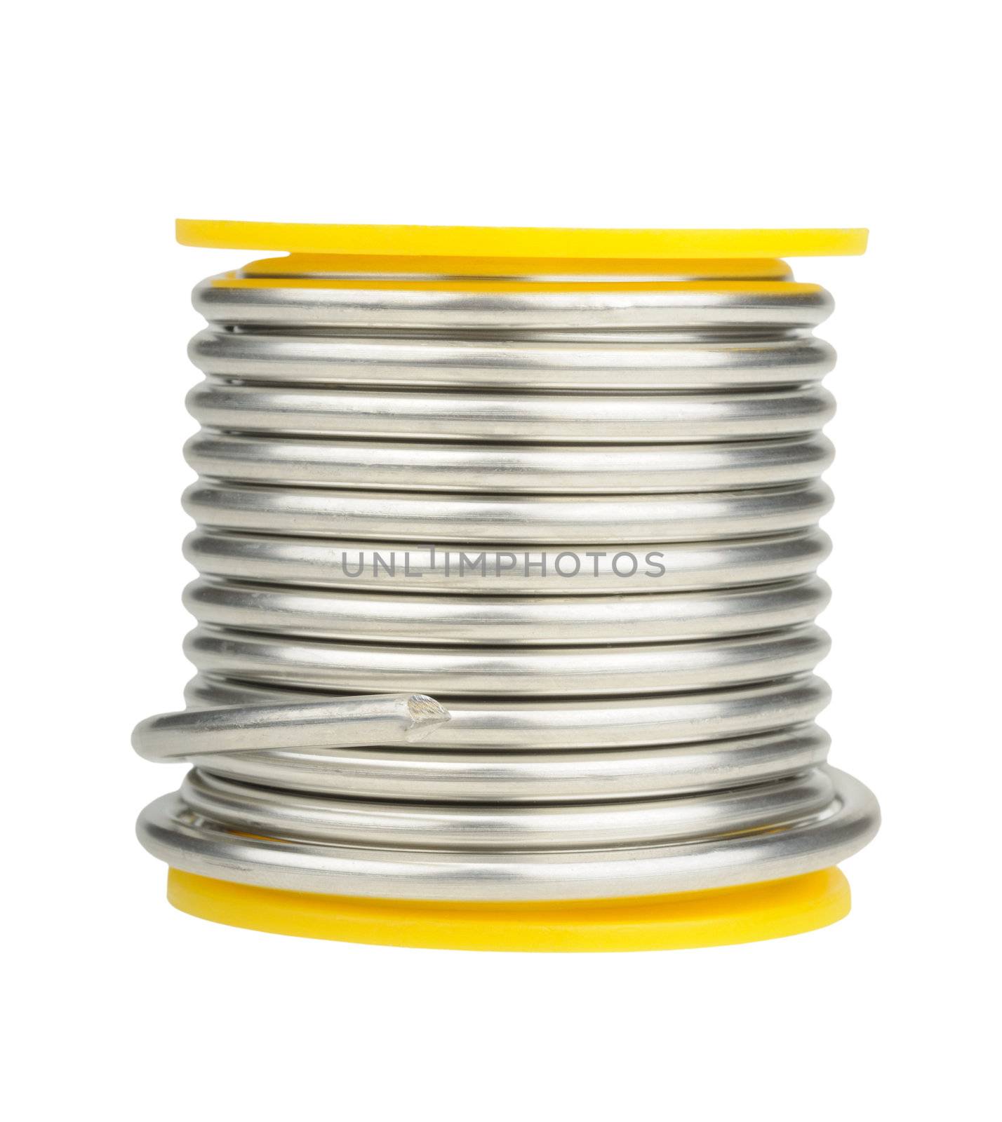 spool of tin solder isolated on white background