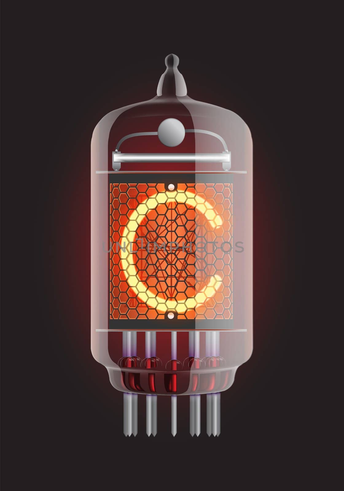 Nixie tube indicator. Letter "C" from retro, Transparency guaranteed.