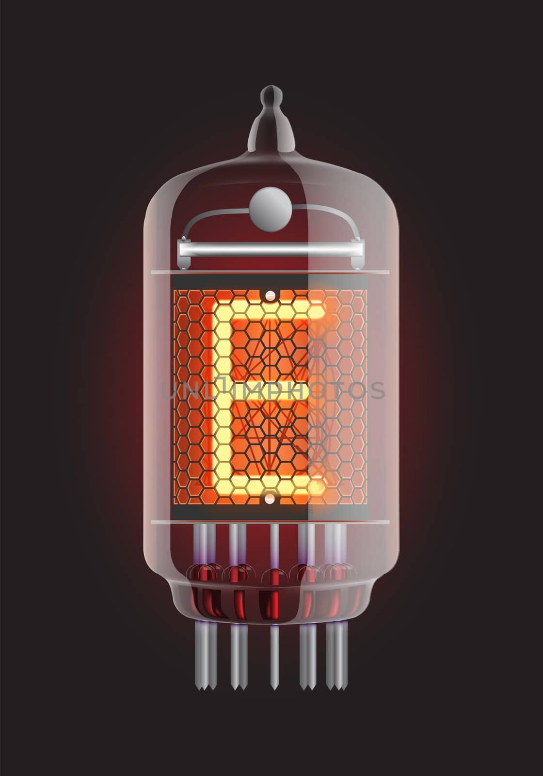 Nixie tube indicator. Letter "E" from retro, Transparency guaranteed. Vector illustration.