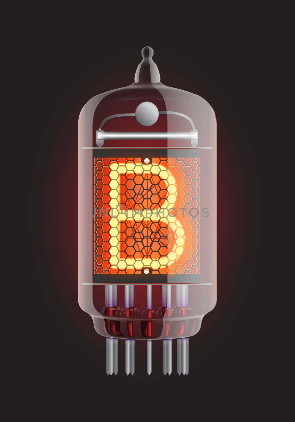 Nixie tube indicator. Letter "B" from retro, Transparency guaranteed. Vector illustration.
