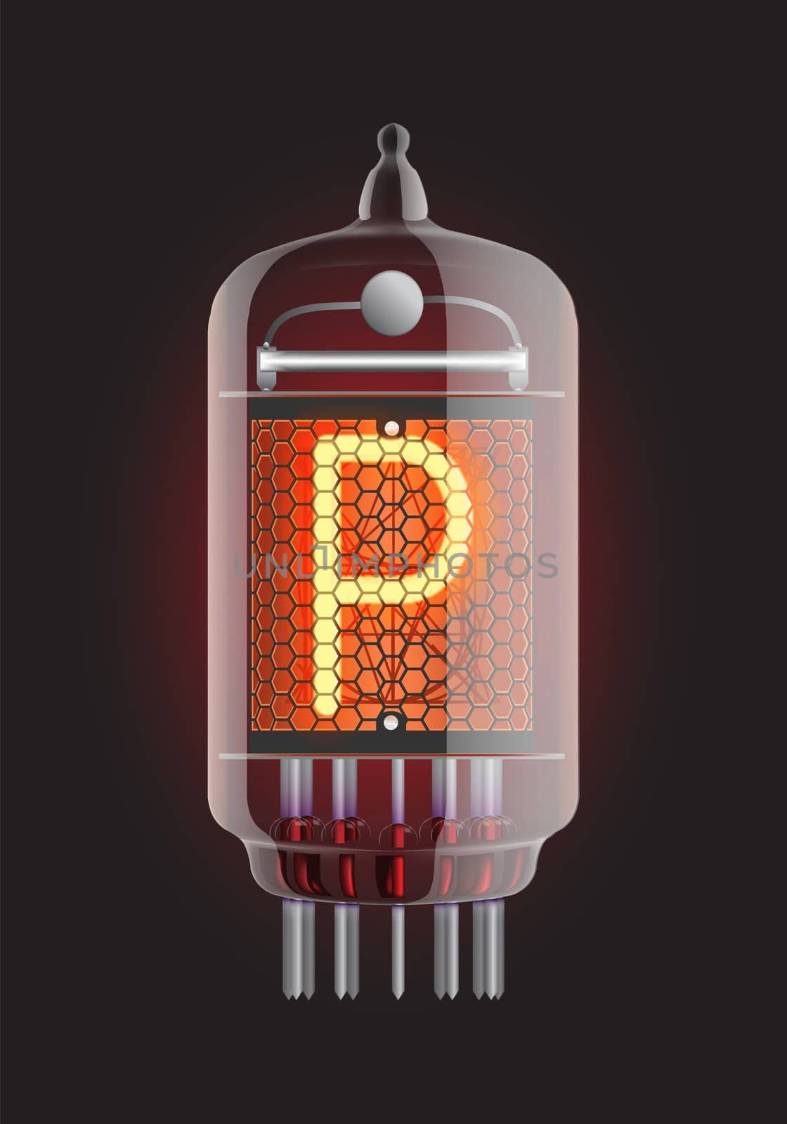 Nixie tube indicator. Letter "P" from retro, Transparency guaranteed. Vector illustration.