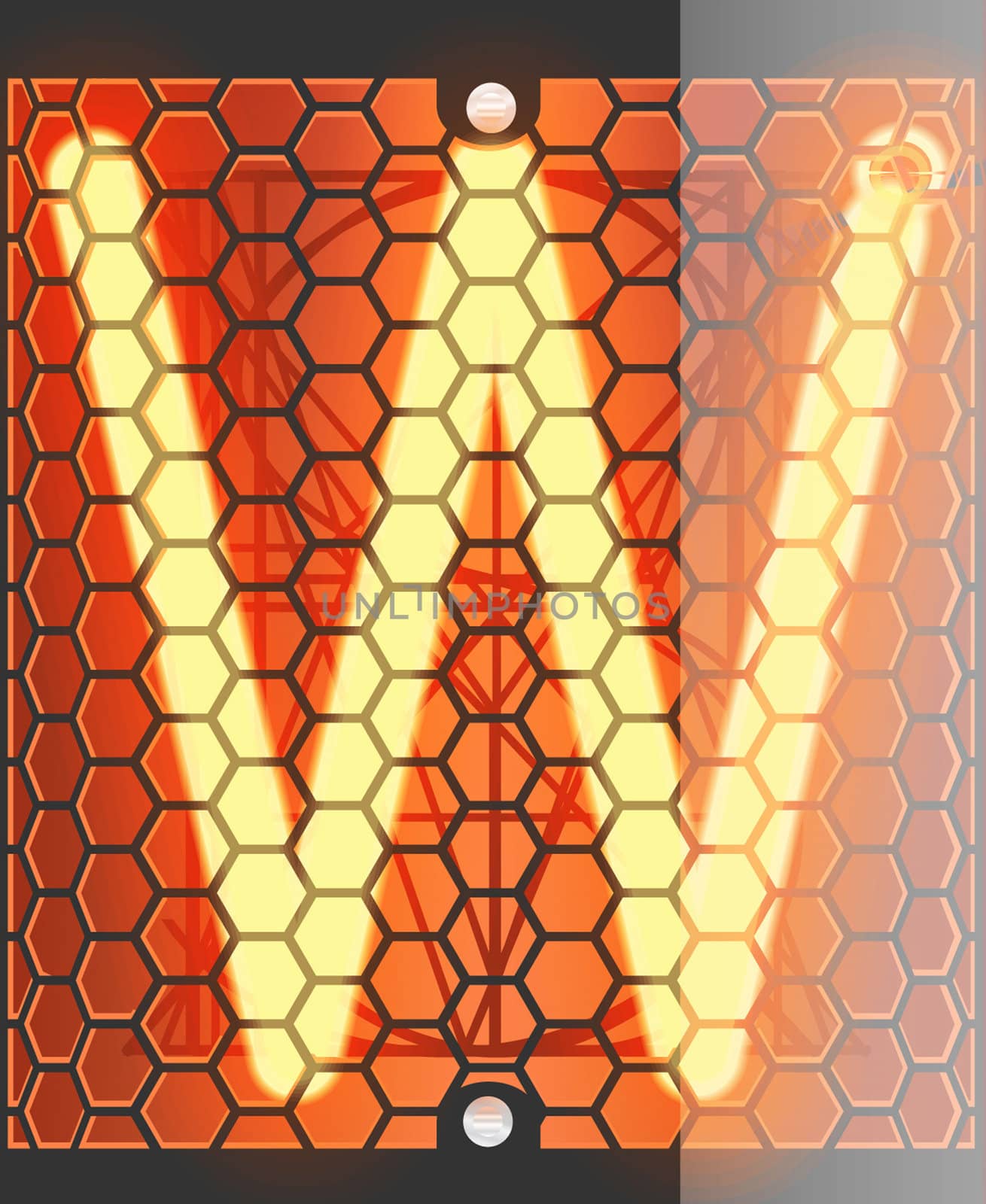 Nixie tube indicator. Letter "W" from retro, Transparency guaranteed. Vector illustration.