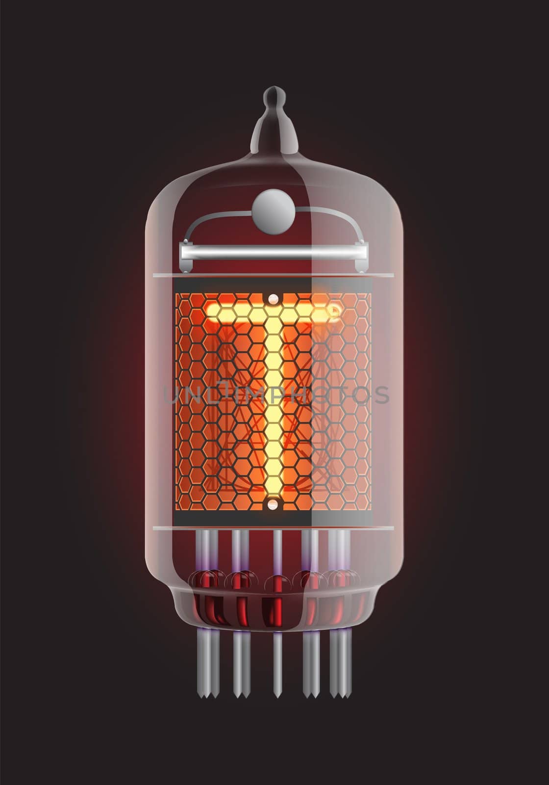 Nixie tube indicator. Letter "T" from retro, Transparency guaranteed. Vector illustration.