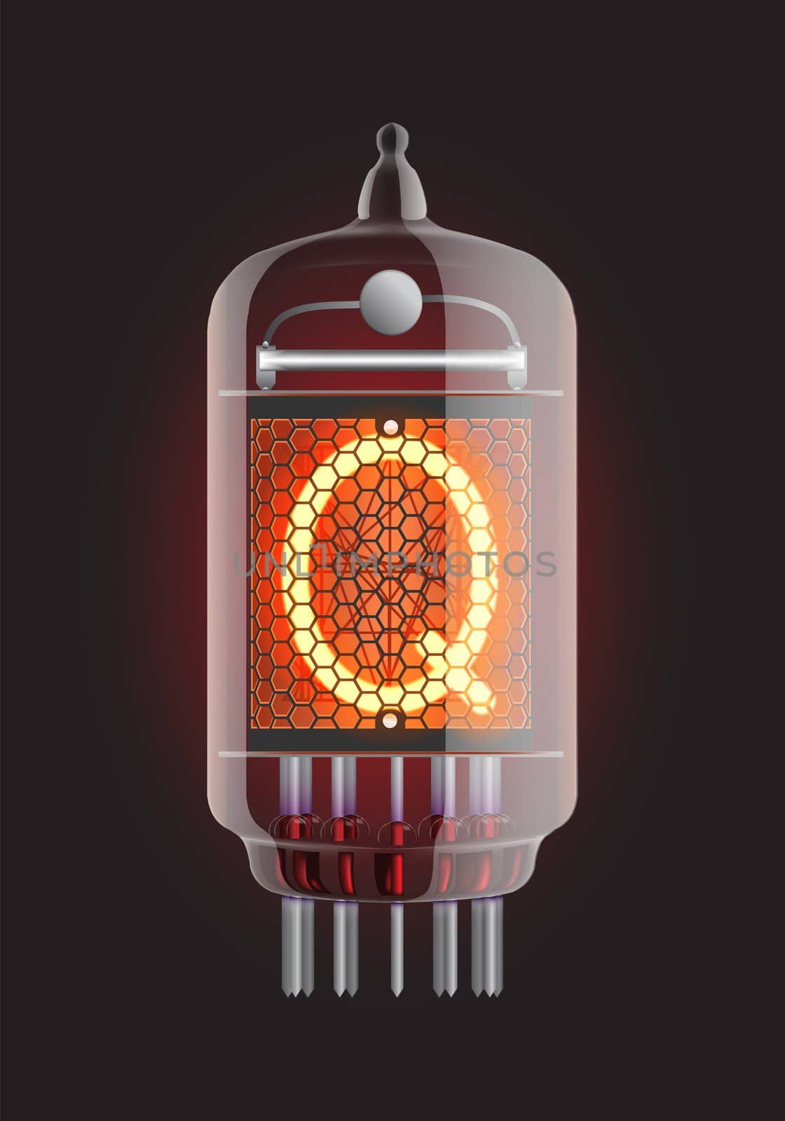 Nixie tube indicator. Letter "Q" from retro, Transparency guaranteed. Vector illustration.