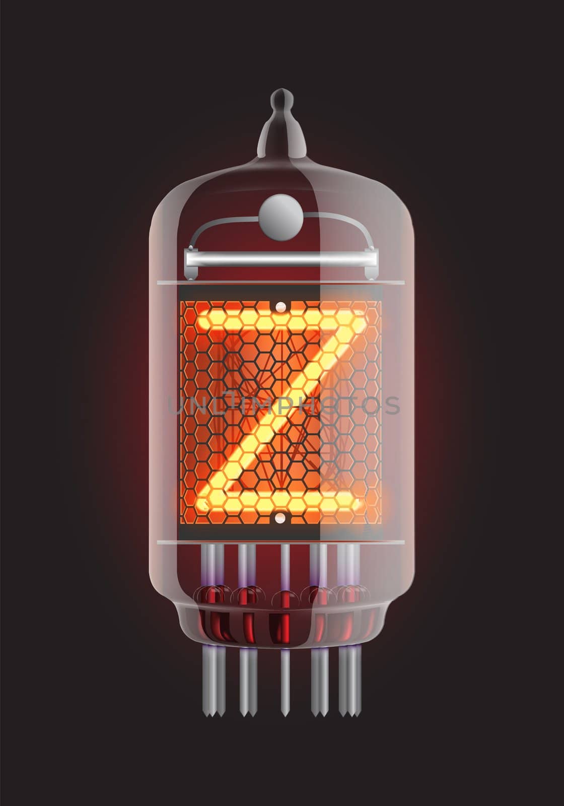 Nixie tube indicator. Letter "Z" from retro, Transparency guaranteed. Vector illustration.