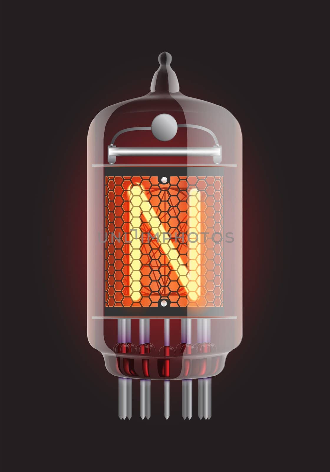 Nixie tube indicator. Letter "N" from retro, Transparency guaranteed. Vector illustration.