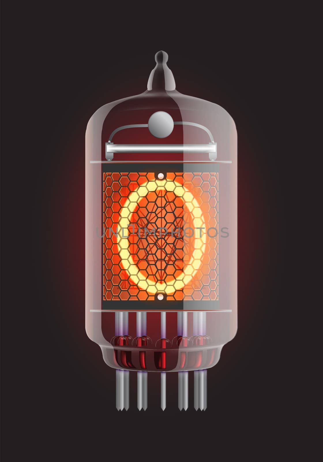 Nixie tube indicator. Letter "O" from retro, Transparency guaranteed. Vector illustration.