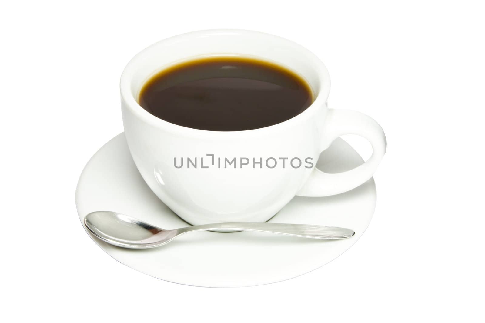 Picture of black coffee in a white cup.