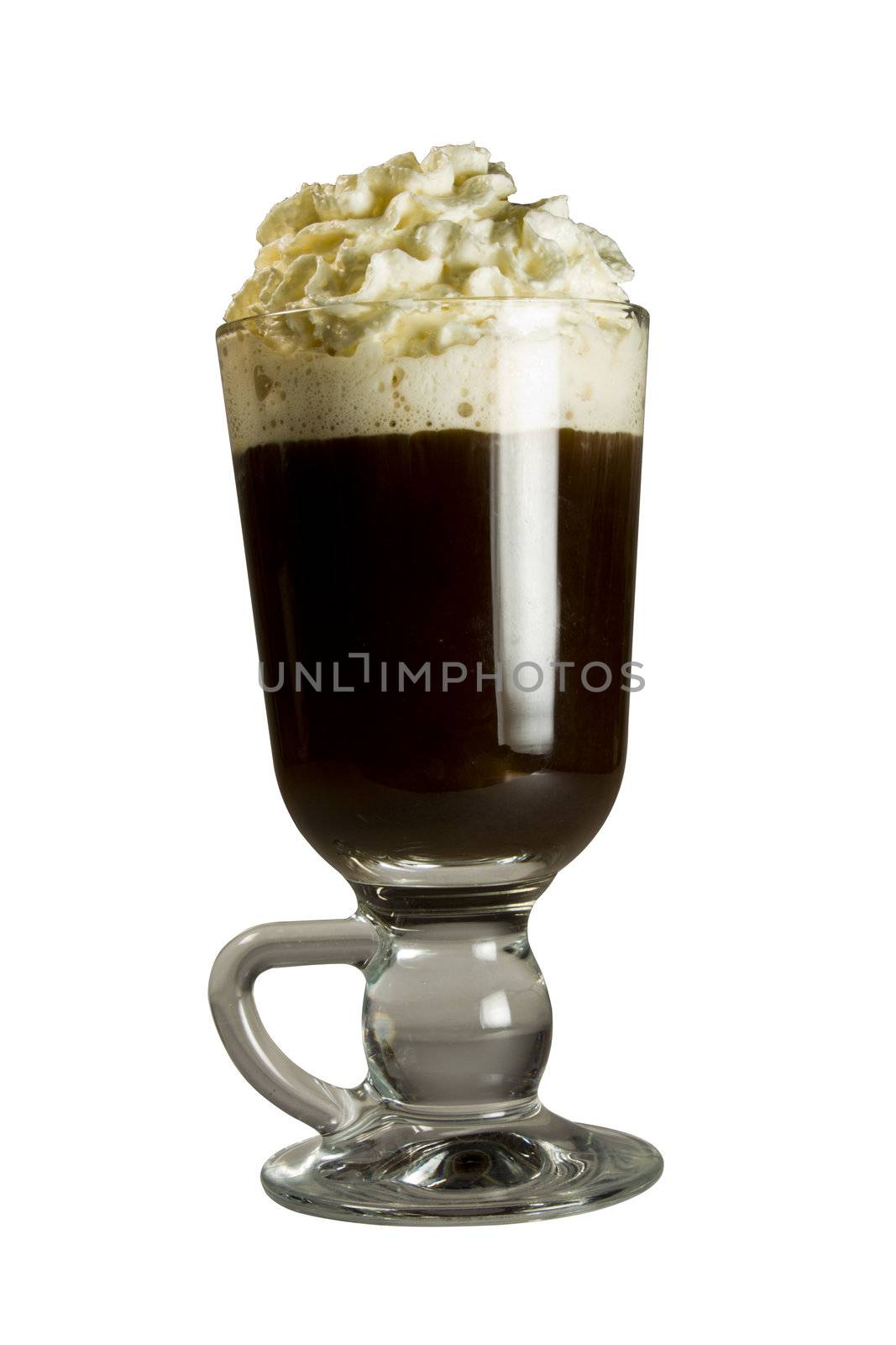 A warm Irish Coffee topped with wipped cream