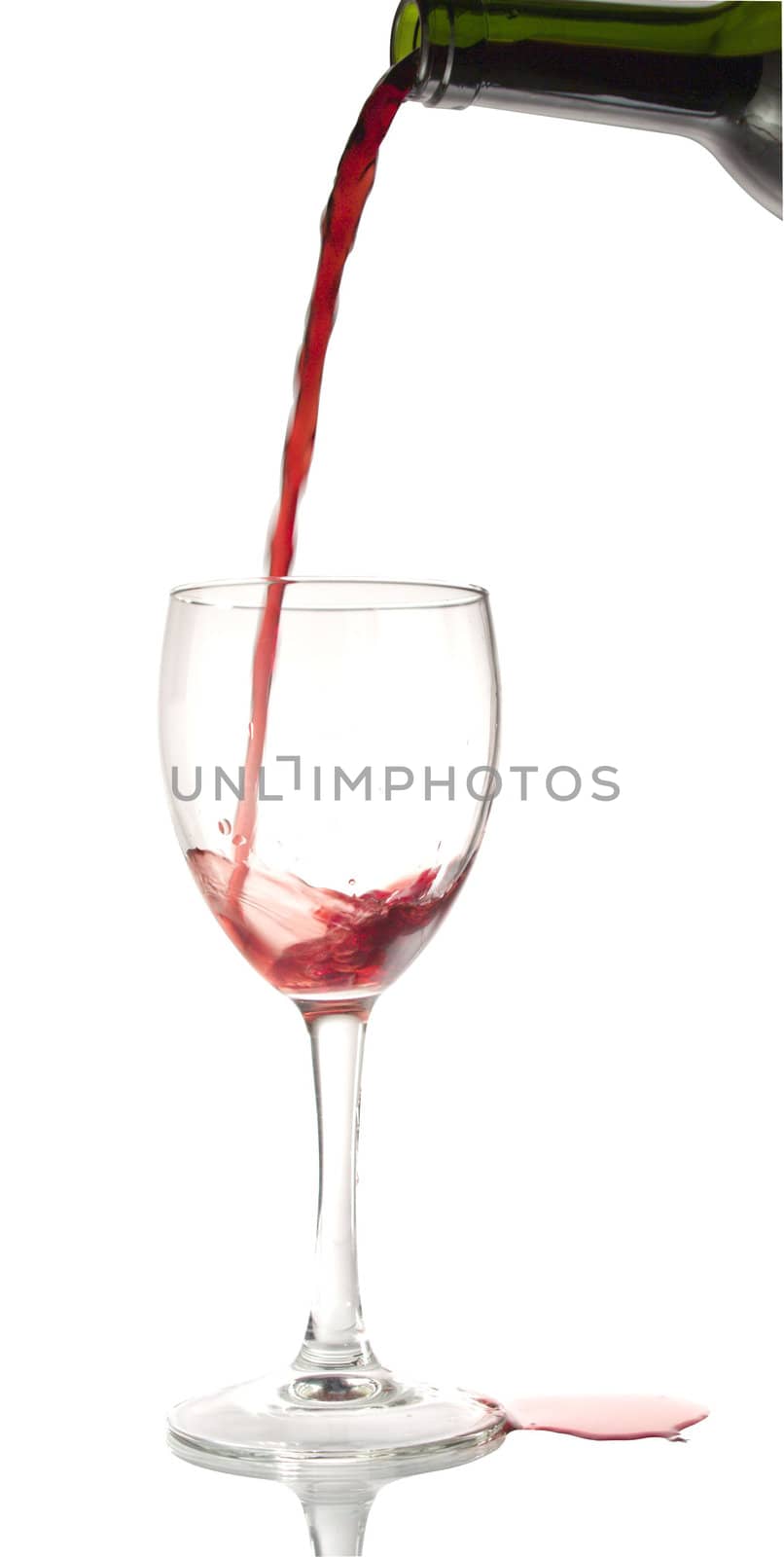Pouring red wine into a wine glass.