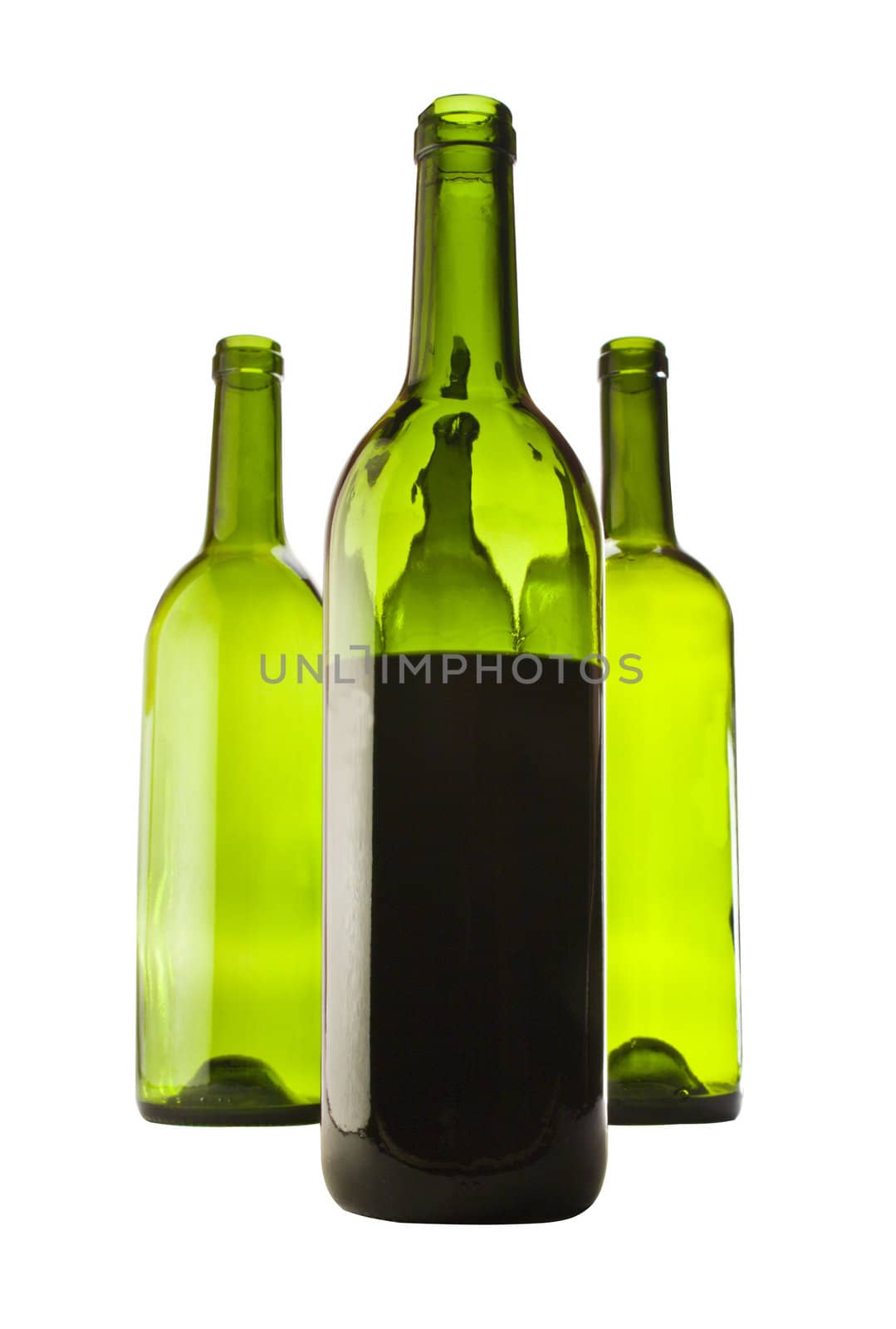 four bottles of wine isolated on a white background