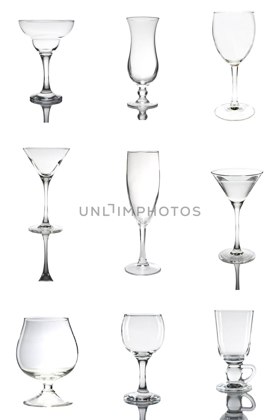 empty glass set on white background