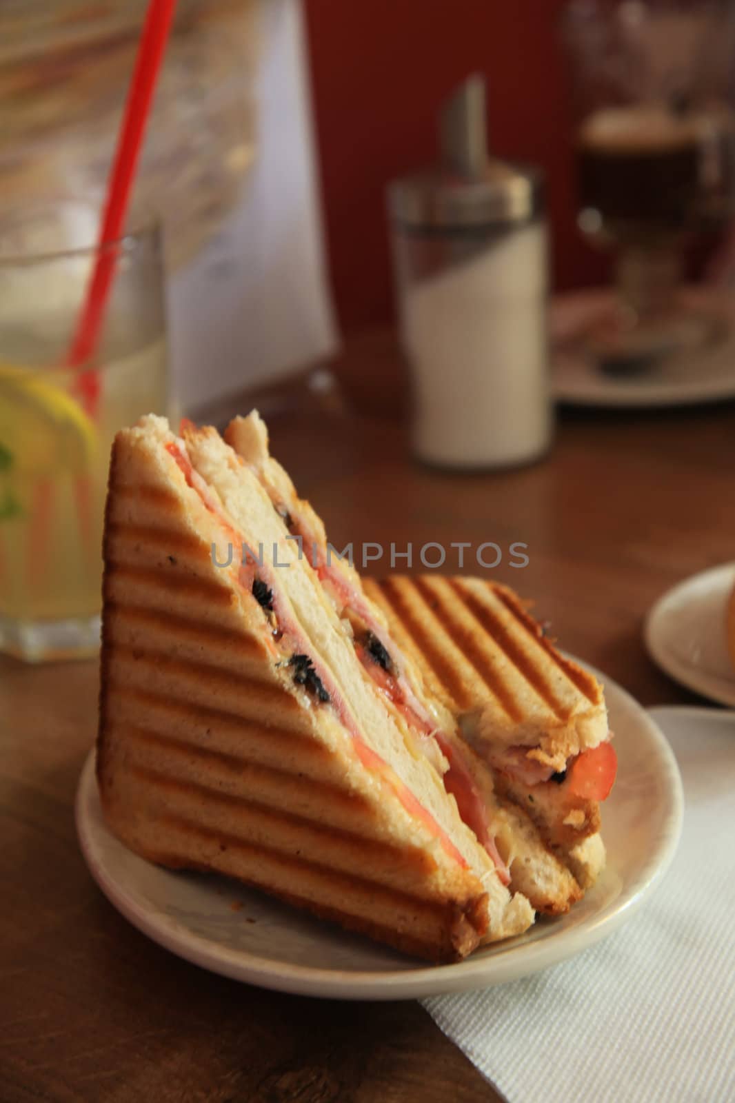 Grilled Ham and Cheese Sandwich Mean With Drink