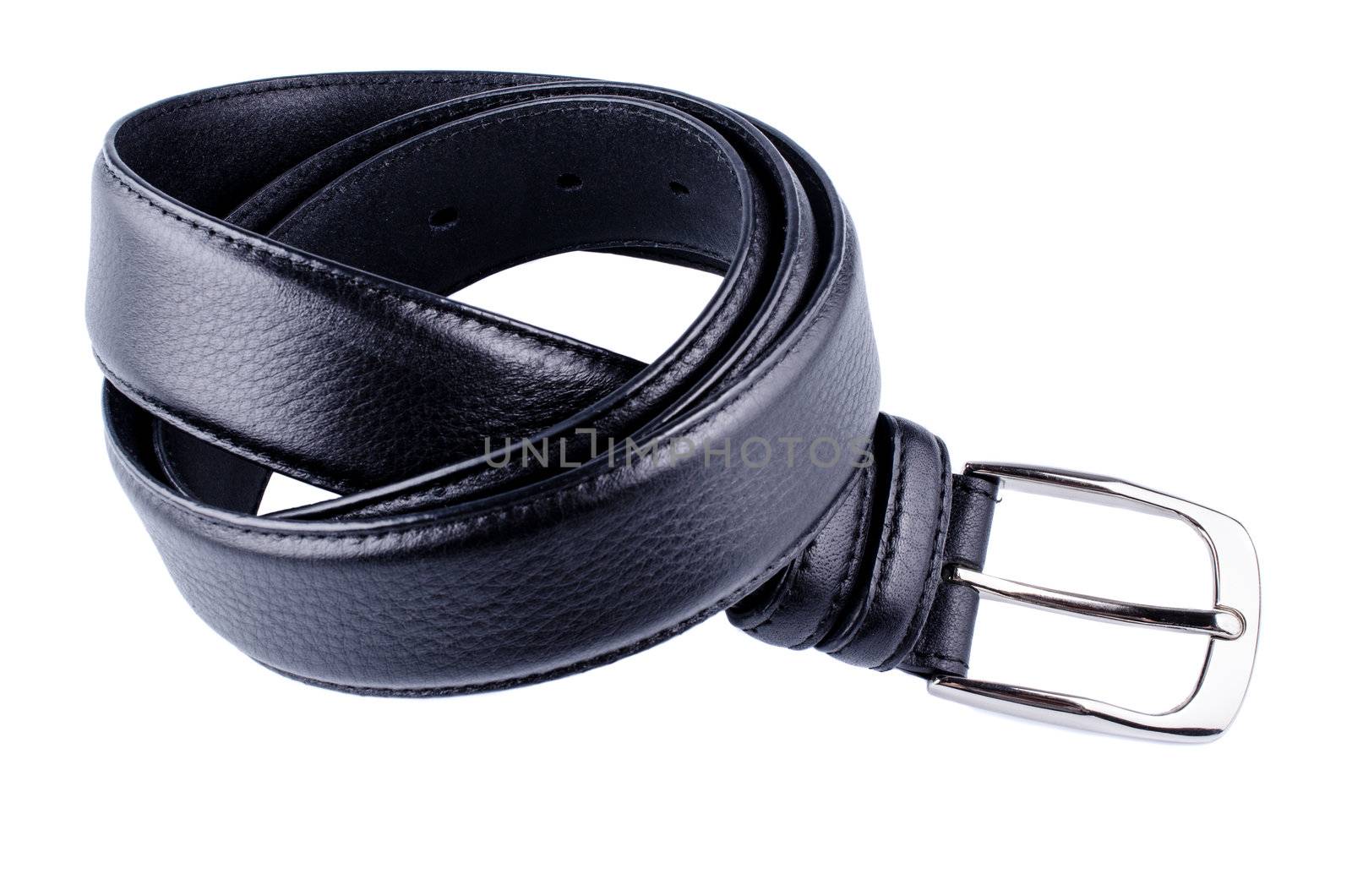 Black belt with a buckle close up isolated on white