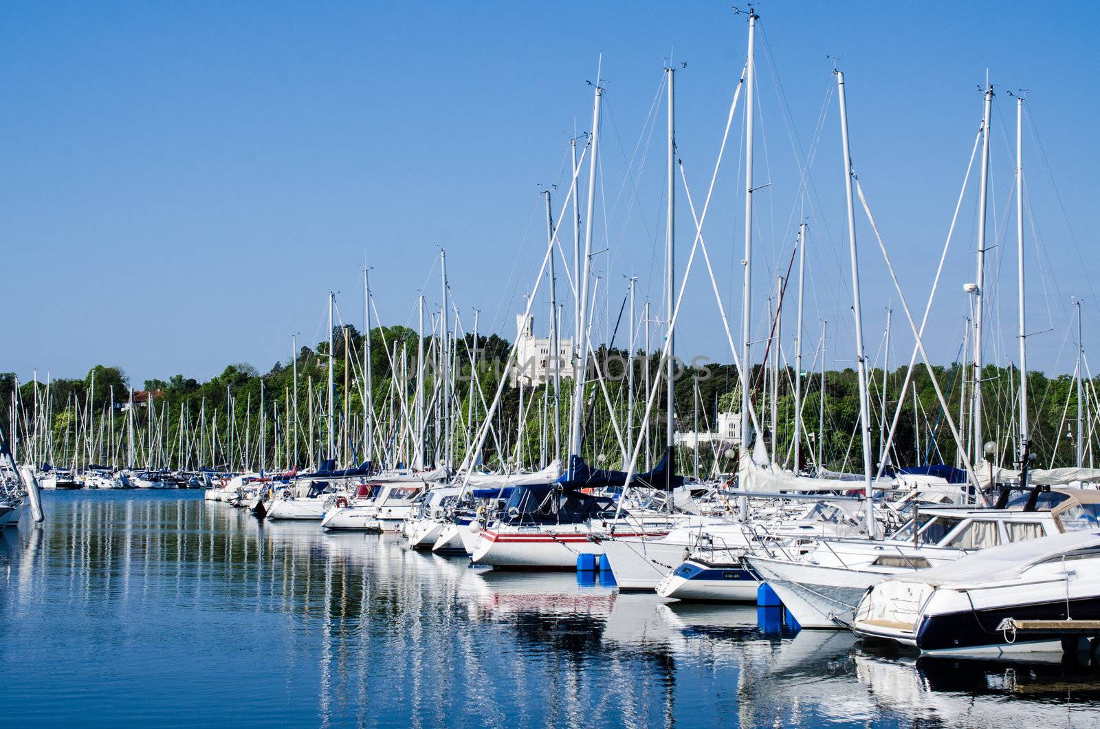 Boats  and yachts in the harbor by Nanisimova