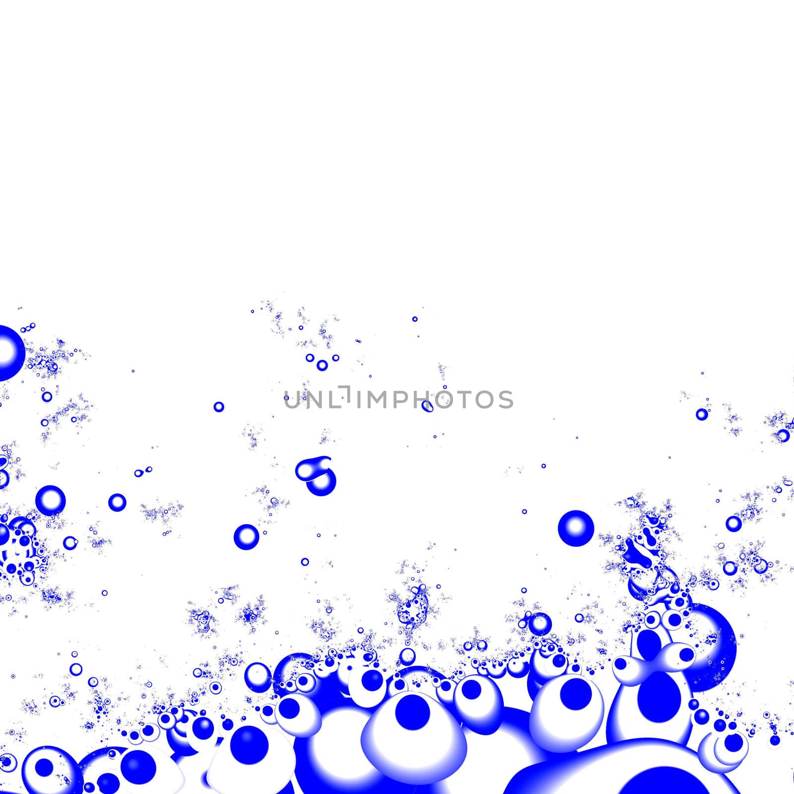 abstract bubbles of water of dark blue color on a white background