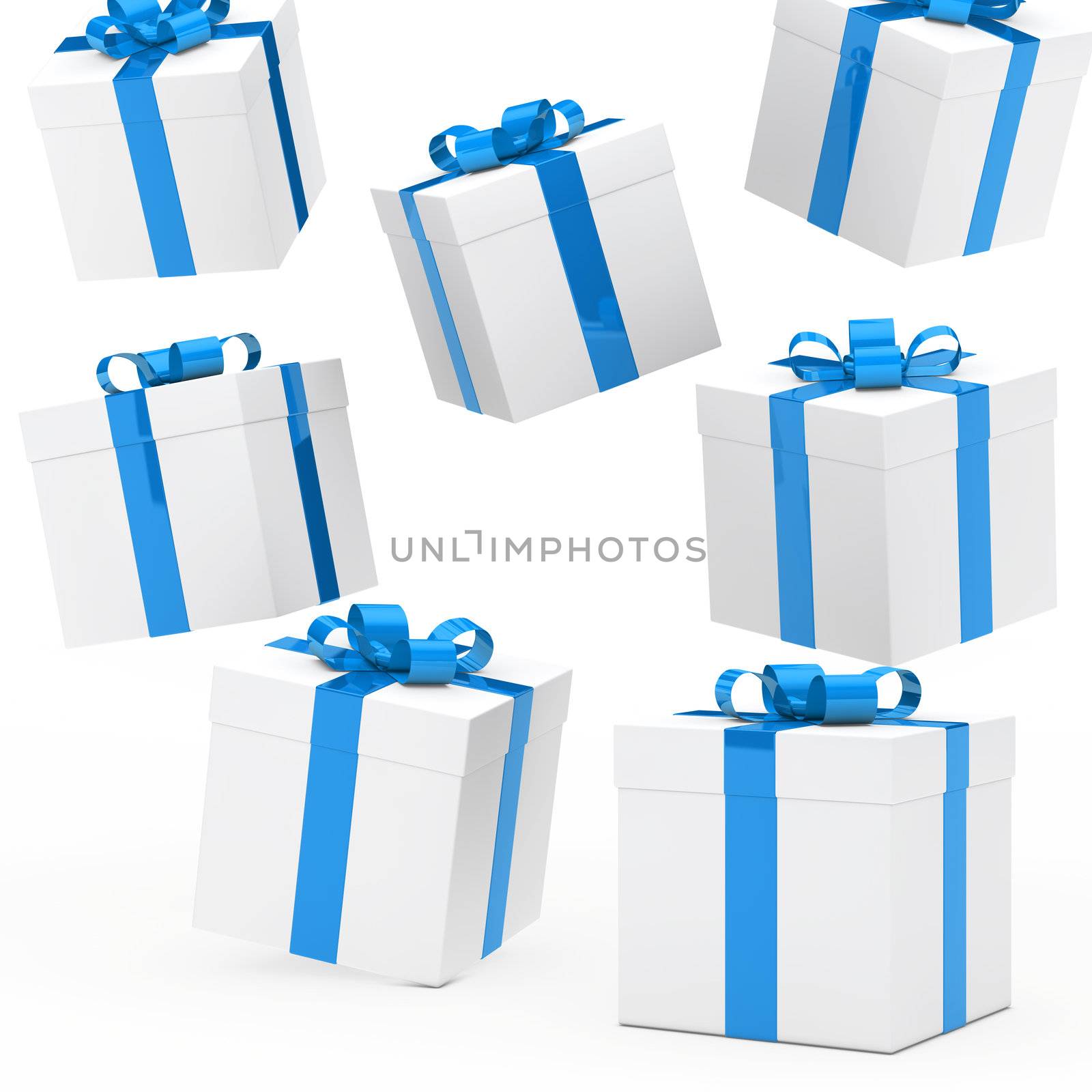 christmas gift boxes blue white falling down