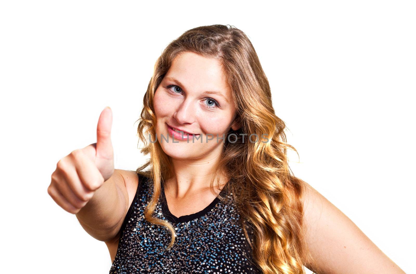 portrait of attractive caucasian smiling woman isolated on white studio 