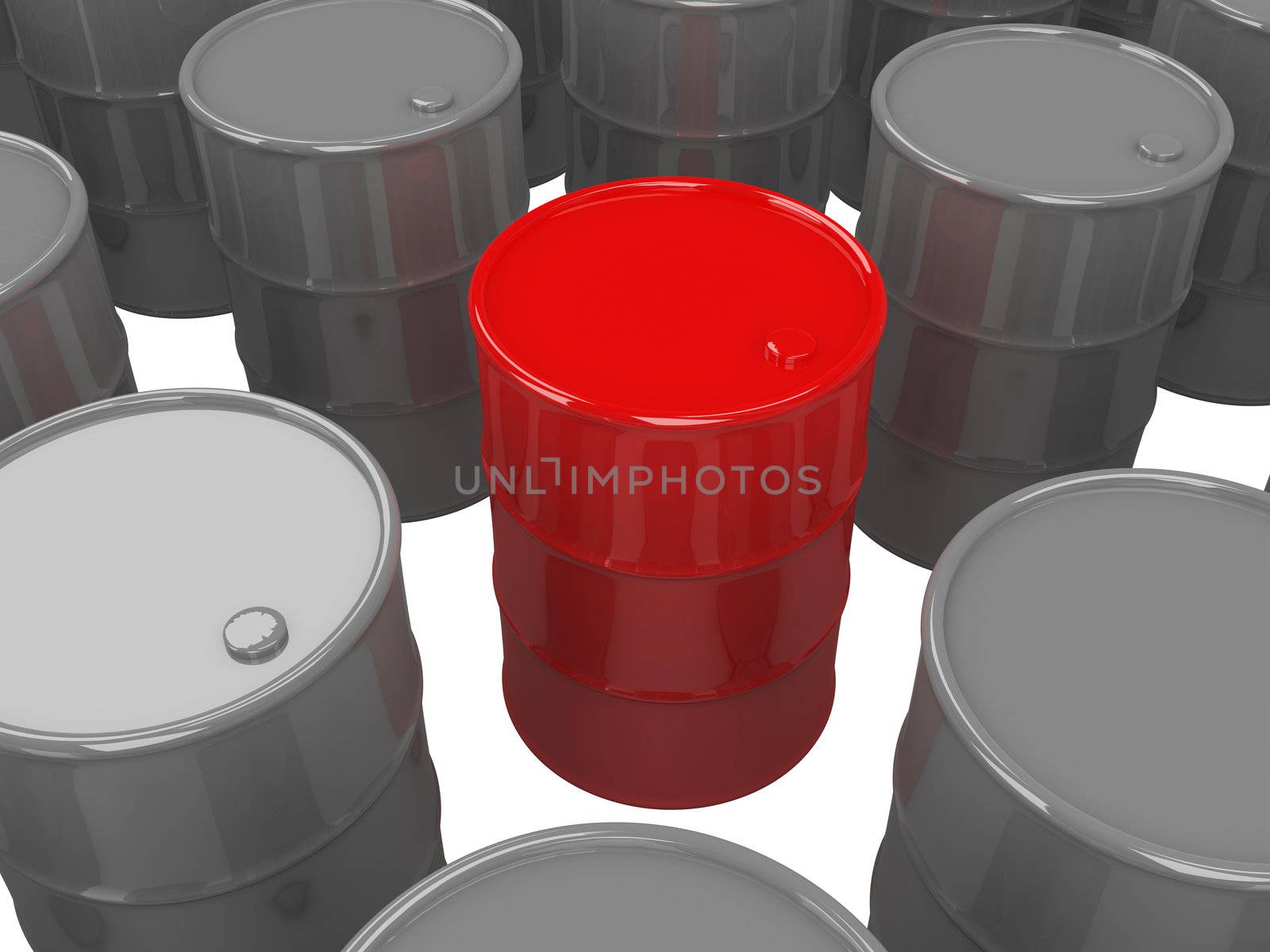 Barrels of oil on a white background