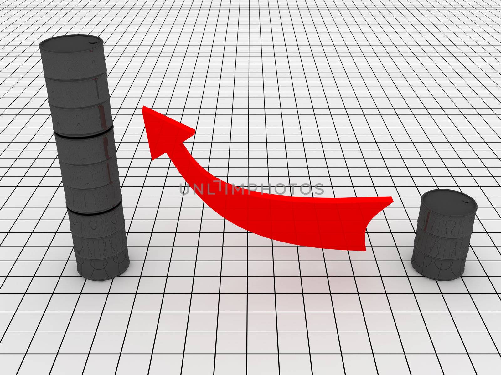 Graph of barrels of oil and a red arrow