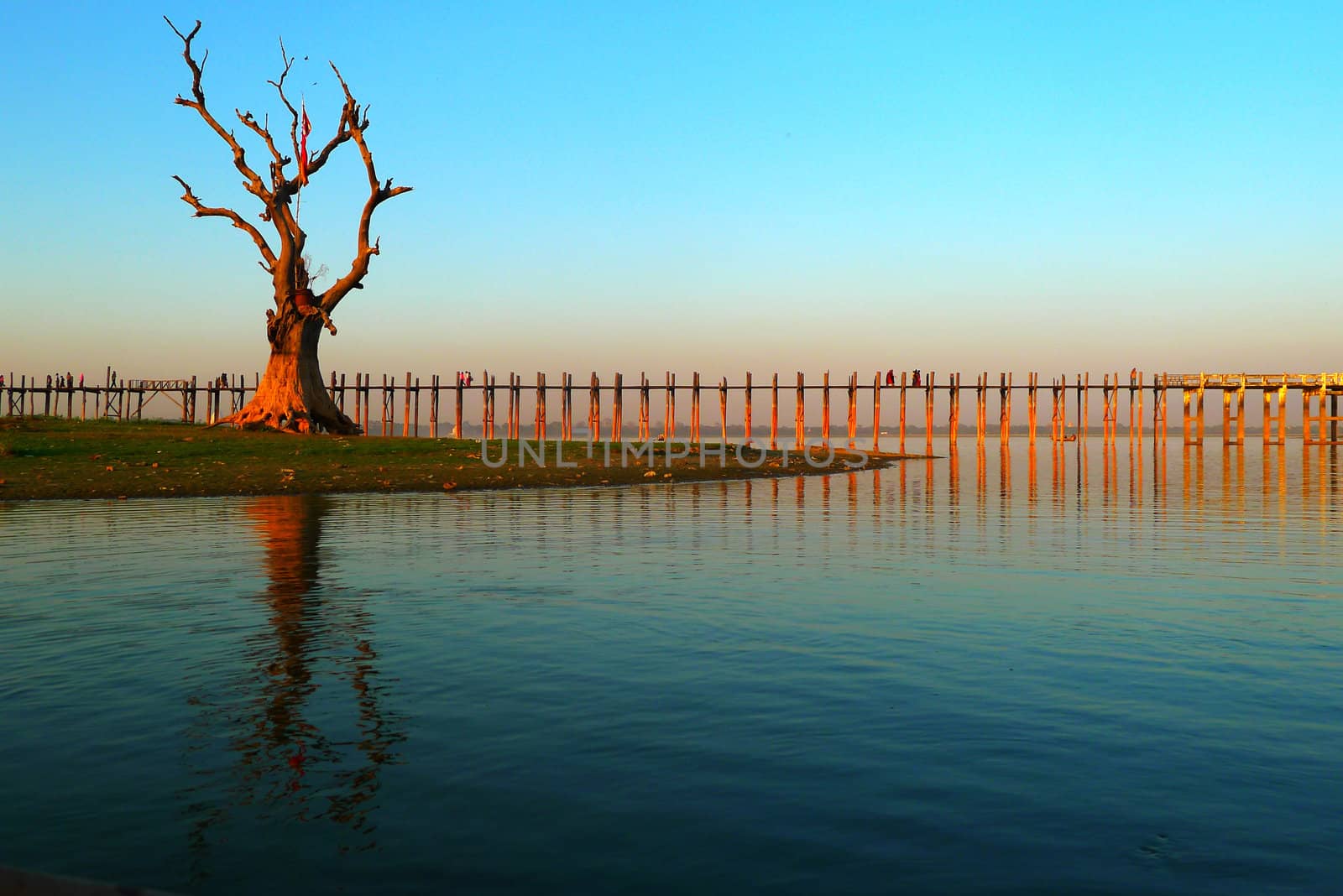 Landscape of the famous old wooden bridge named U Bein in Mandalay,Myanmar