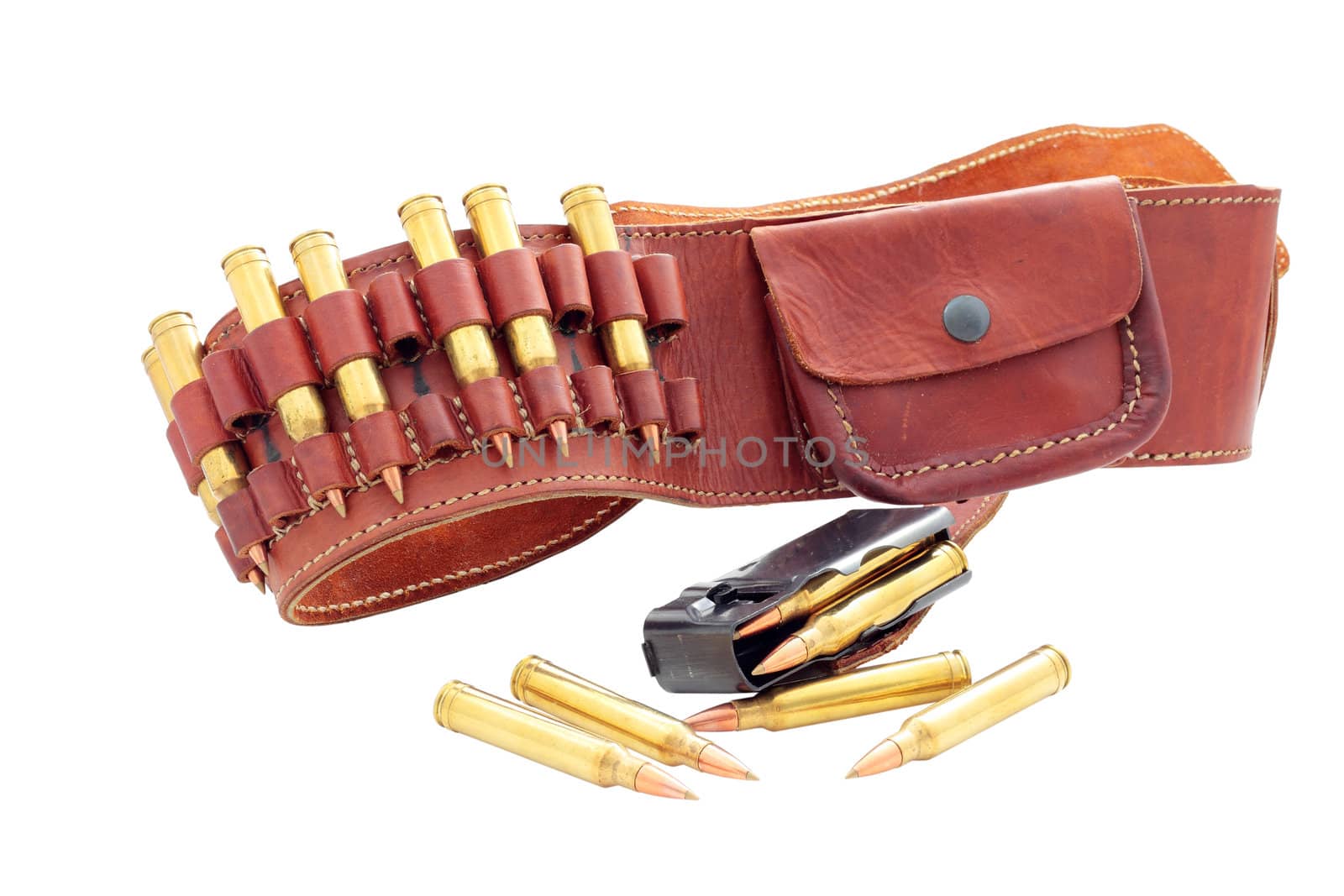 holster with bullets of hunting rifle and charger of the cut and isolated