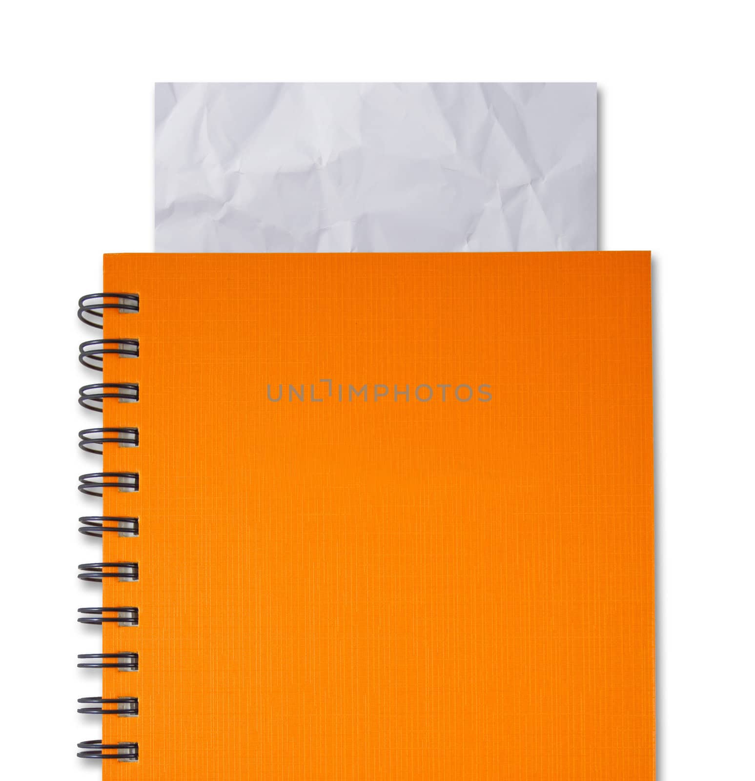 Crumpled paper in orange notebook