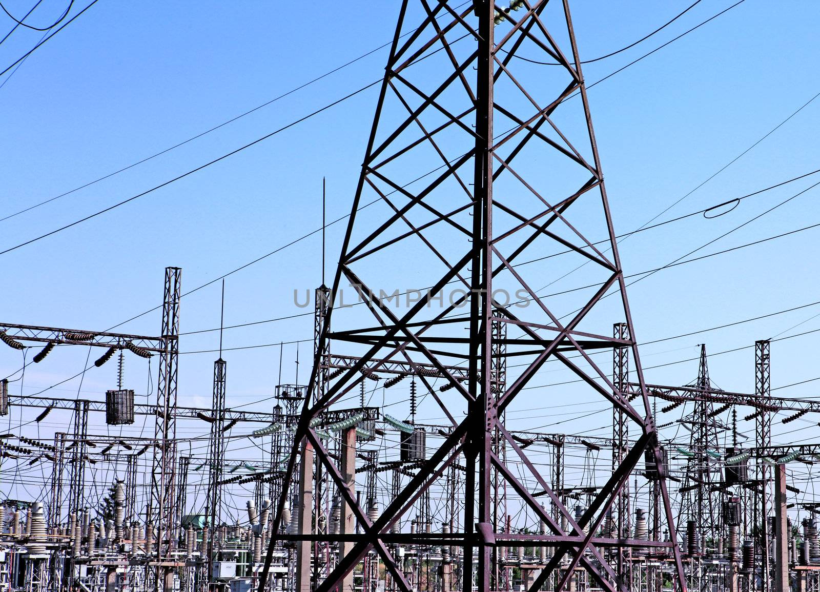 Line of high voltage electric converters equipment at a power plant